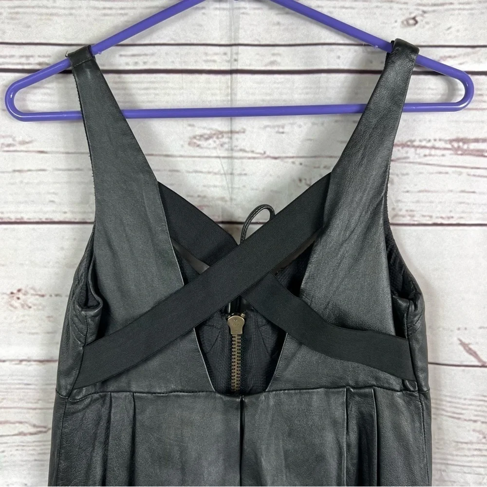 100% black leather mini sleeveless cocktail dress SZ 6 - Picture 4 of 9